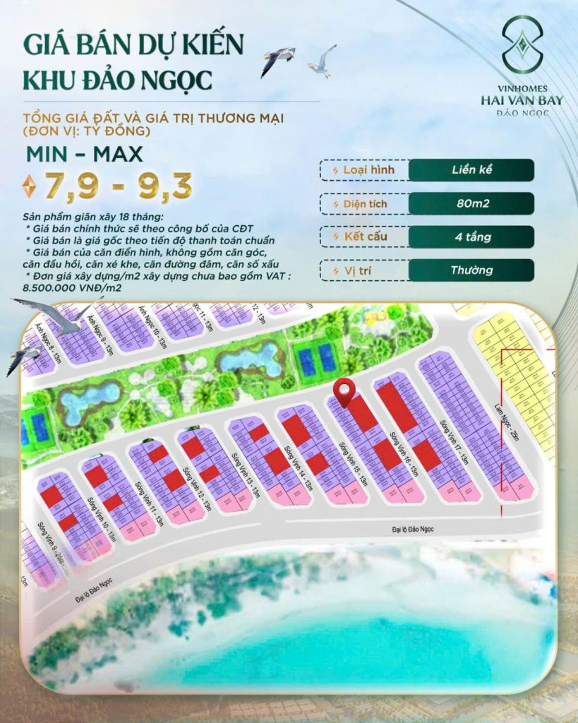 giá bán phân khu đảo ngọc vinhomes hải vân bay