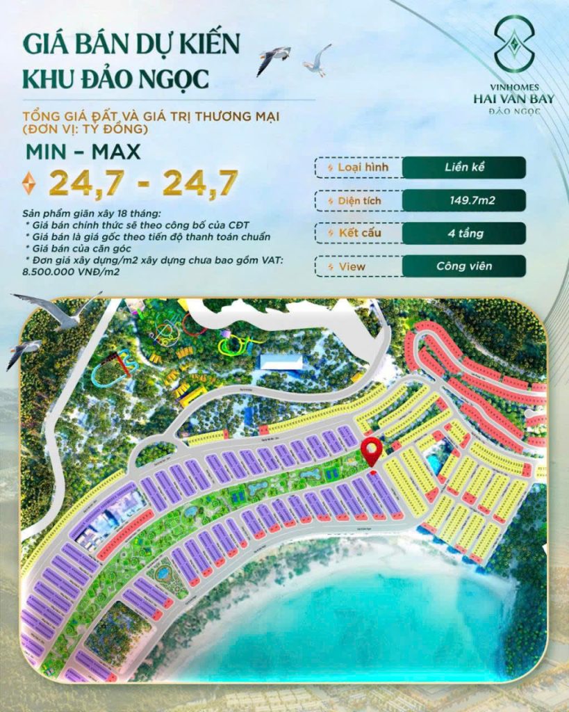 giá bán phân khu đảo ngọc vinhomes hải vân bay